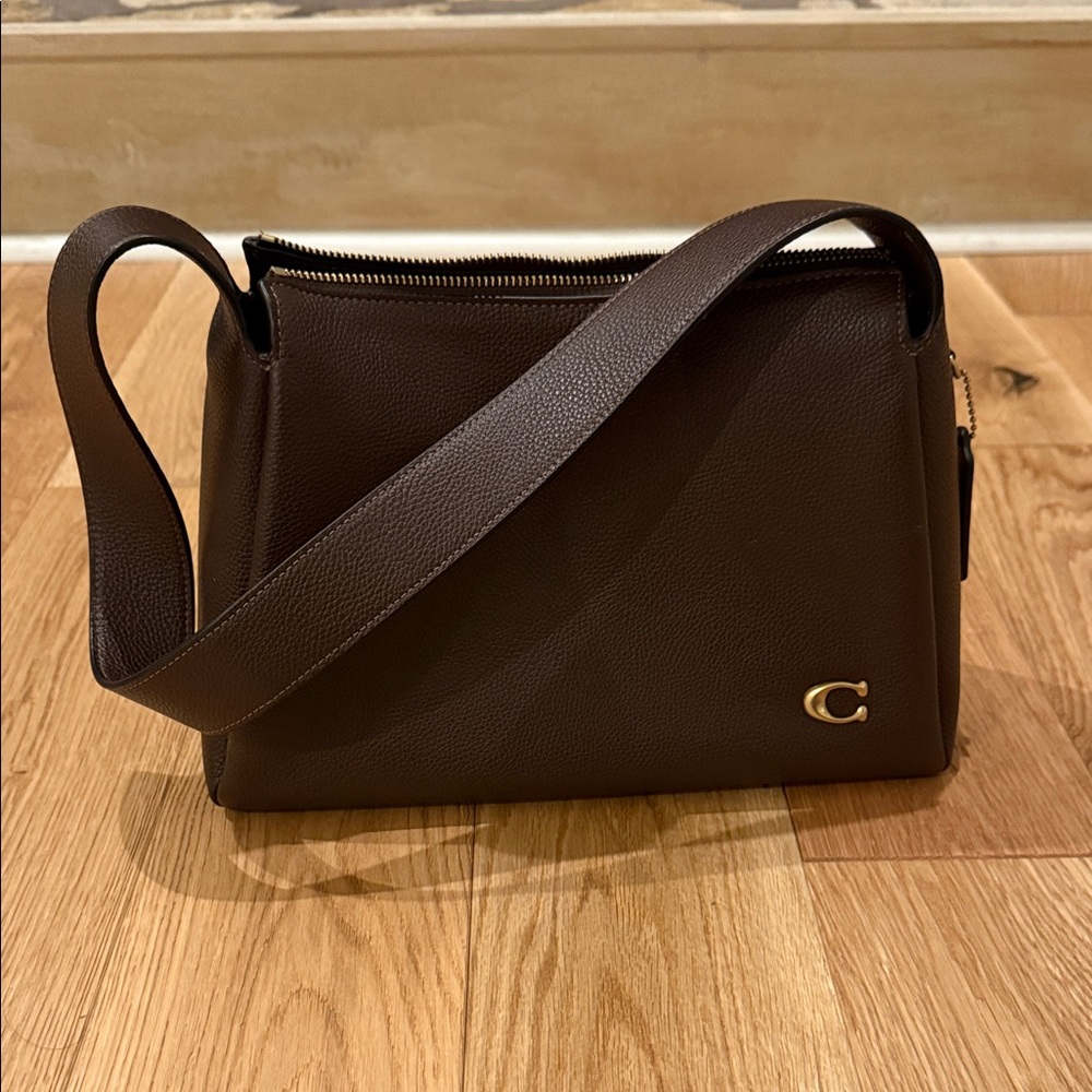 Coach Dark Brown Leather Shoulder Bag with Gold Hardware